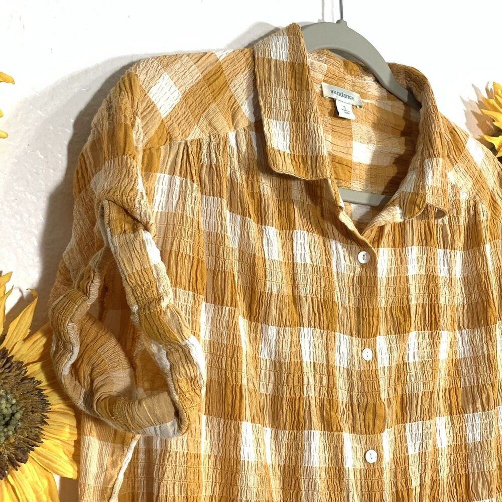 Sundance lorna yellow and whote button top oversized boho blouse size small - Picture 3 of 9